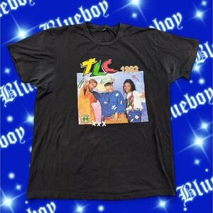 Cross colours TLC‎ band tee, black with multi-coloured graphics